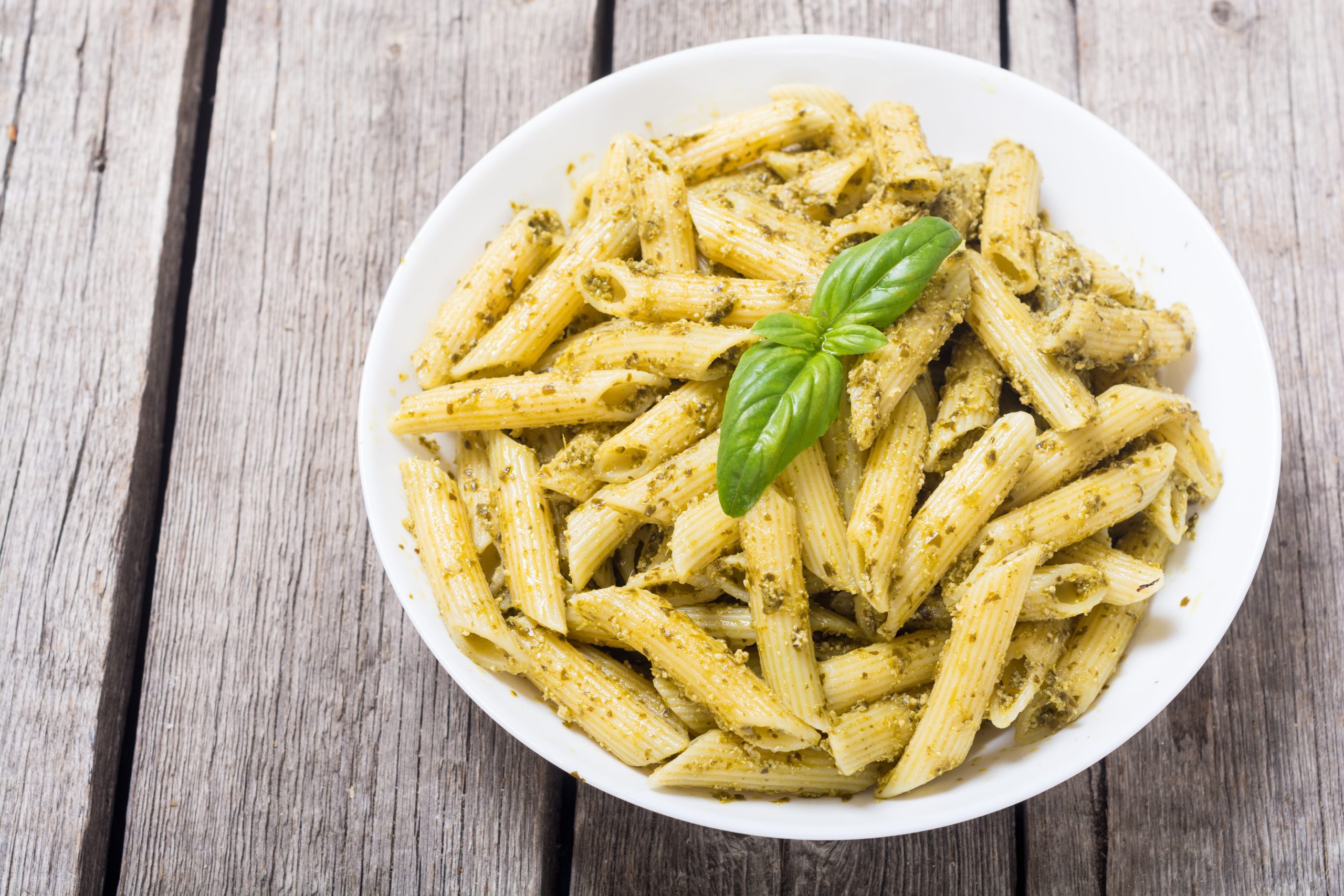 Italian penne pasta with sauce pesto Italian penne pasta with sauce pesto